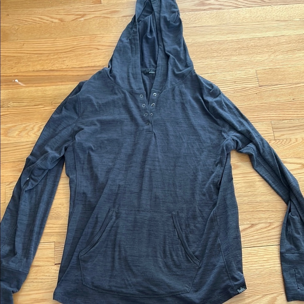 Prana grey stripe hooded‎ top